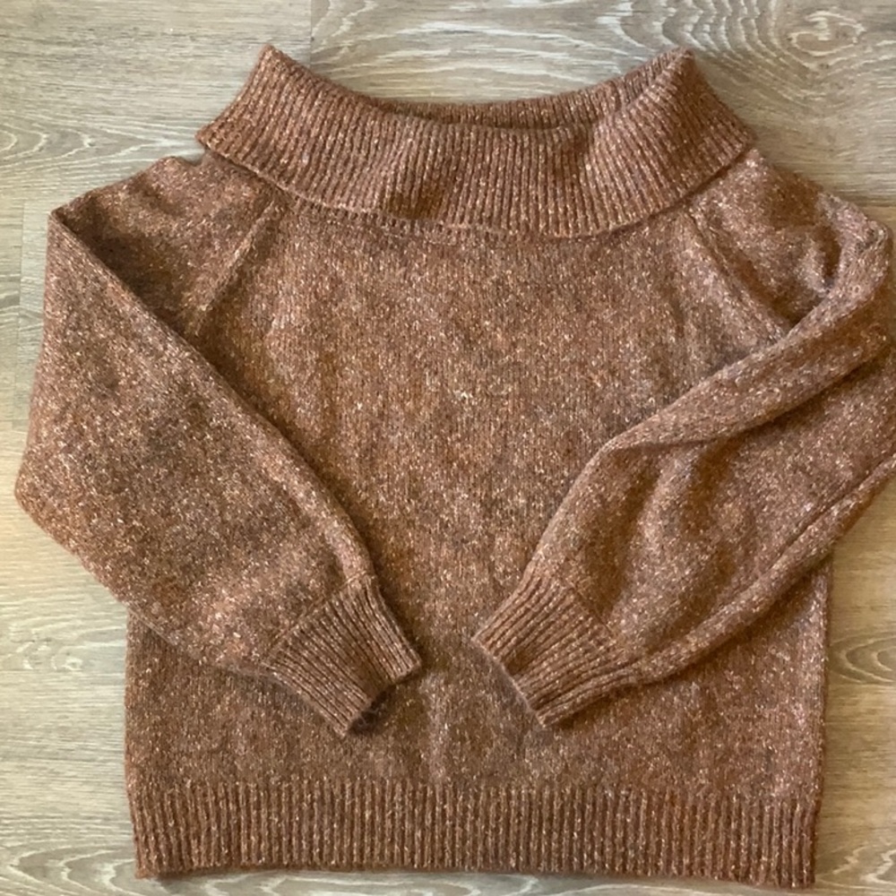 Anthropologie Speckled Brown Cowl Neck Cozy Sweater